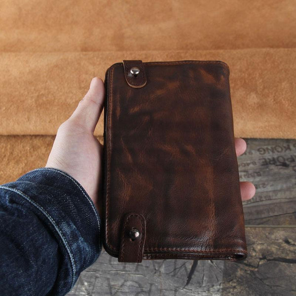 Handmade Leather Mens Cool Long Leather Wallet - Back View