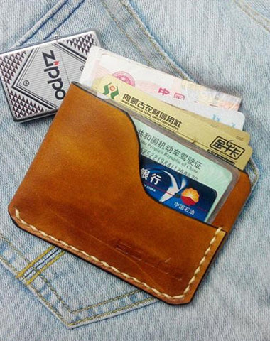 Brown Leather Mens Slim Front Pocket Wallets Leather Cards Wallet for Men