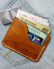 Brown Leather Mens Slim Front Pocket Wallets Leather Cards Wallet for Men