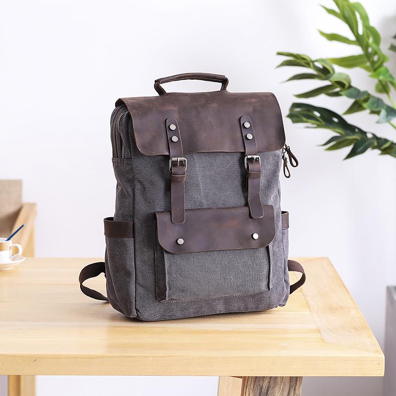 Graphite Camouflage Wax Canvas Backpack with Fringe