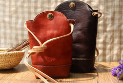 Vintage Womens Black Leather Shoulder Bucket Bag - Back View
