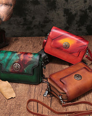 Vintage Leather Brown Womens Small Shoulder Purse Red Shoulder Bag Green Crossbody Purse For Women