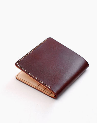 Handmade Leather Minimalist Black Red Womens Mens Bifold Small Wallet billfold Wallets for Men