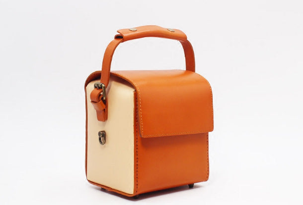 Stylish Leather Womens Box Handbag Doctor Purse Shoulder Bag for Women