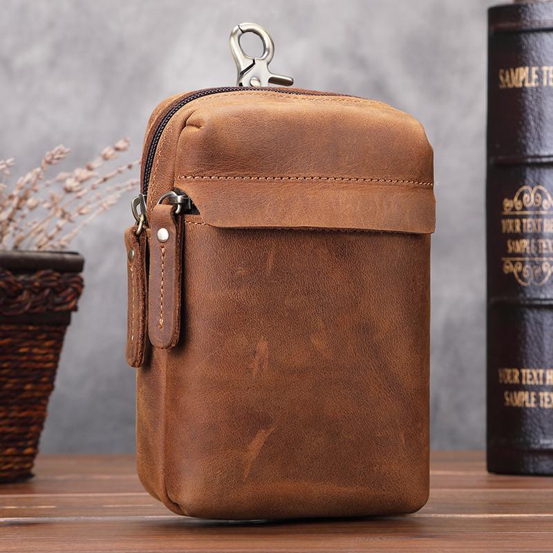 Cool Brown Leather Men's Cell Phone Holster Brown Belt Bag Waist Bag Belt Pouch For Men