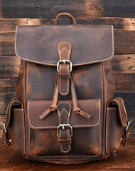 Vintage Leather Brown Mens Backpack School Backpack Travel Backpack Bags for Men