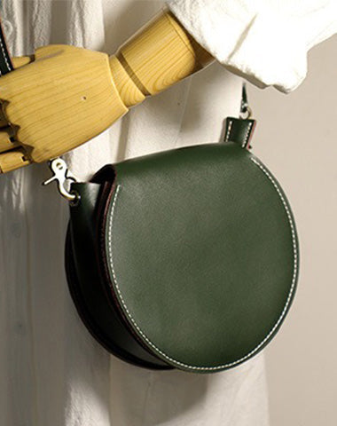 Cute Green LEATHER Around Side Bag Handmade WOMEN Circle Crossbody BAG Phone Purse FOR WOMEN