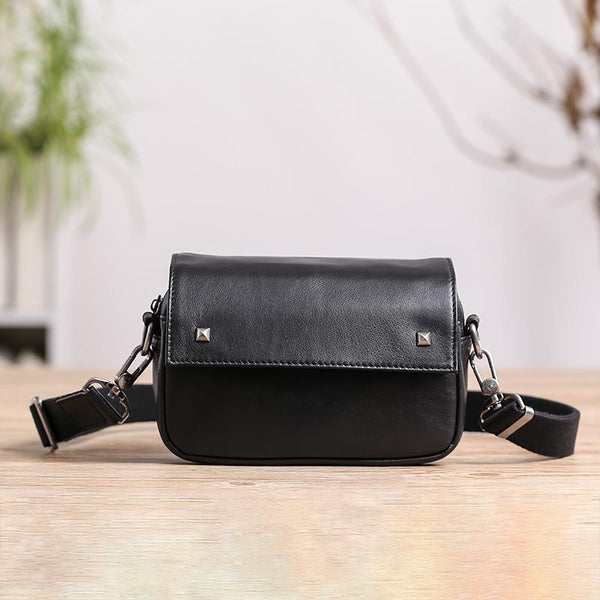 Casual Black Small Leather MENS Side Bag - Back View