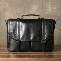 Genuine Leather Mens Cool Black Briefcase Work Bag Business Bag for men