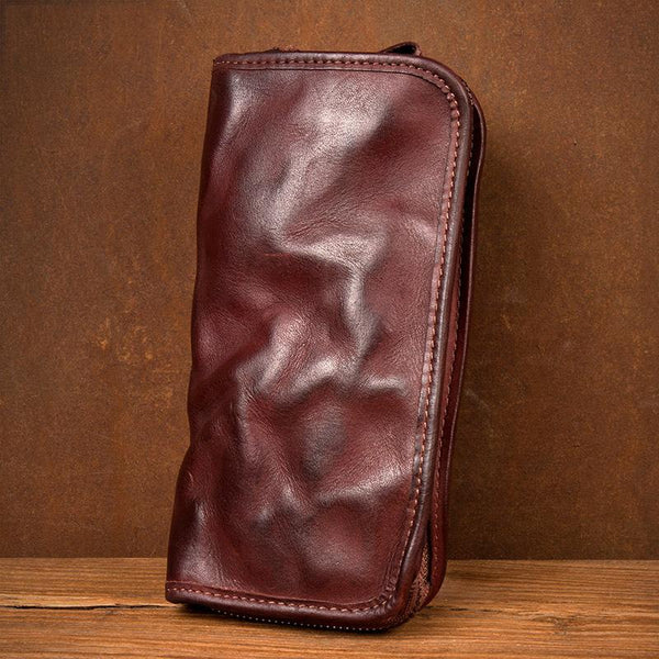 Black Cool Mens Leather long Wallet Brown - Back View