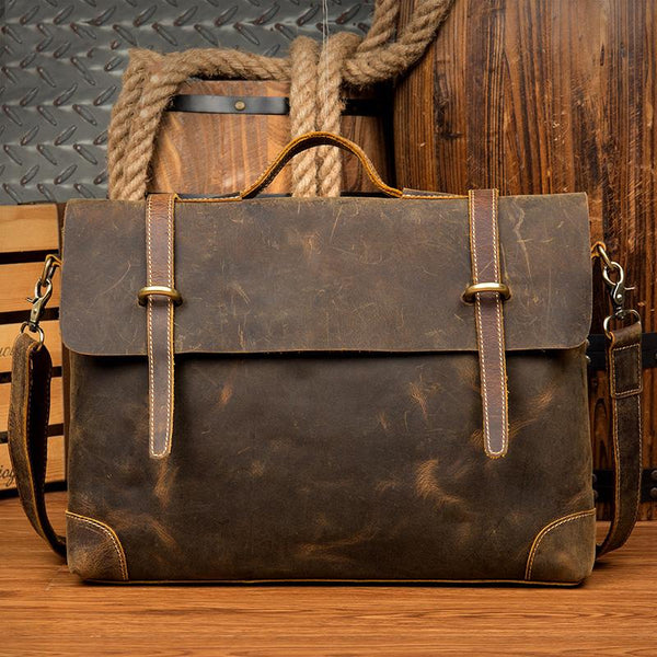 Vintage Dark Brown Leather 15 inches Briefcase - Back View