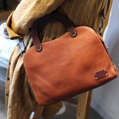 Brown Leather Satchel Purse Top Handle Satchel Bag - Annie Jewel