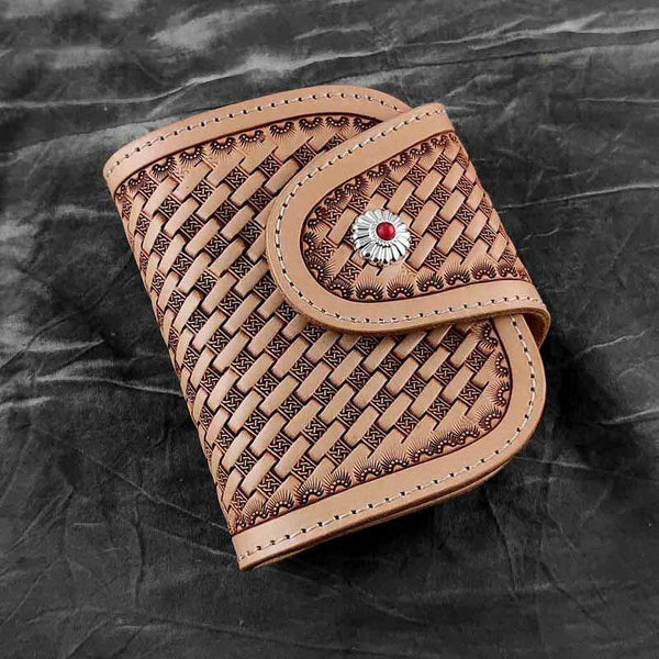 Vintage Handmade Beige Leather Men's billfold Wallet - Back View