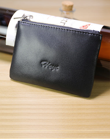 Cute Women Black Leather Mini Zip Coin Wallet Change Wallet Zipper Change Wallet For Women