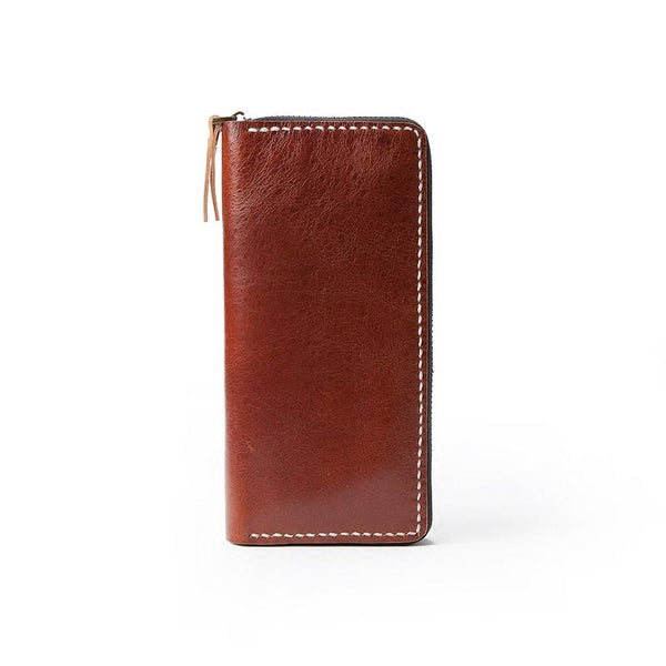 Dark Brown Handmade Leather Mens Long Wallet - Back View