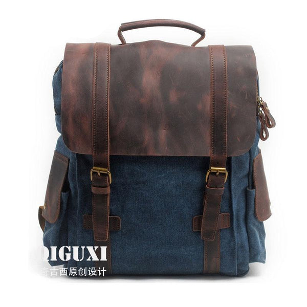 Mens Canvas Leather Backpack Canvas Hiking Backpack Canvas Travel Backpack for M QGX01981137
