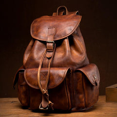 Fashion Brown Mens Leather 15inchs Computer Backpack Cool Travel Backpack School Backpack for men