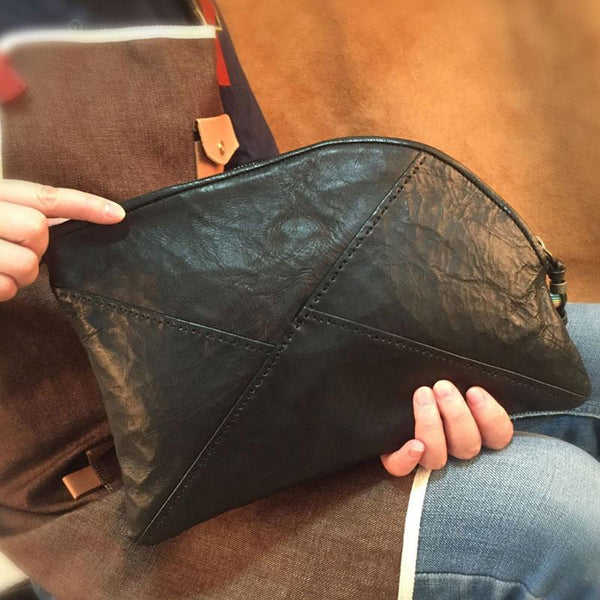 Genuine Leather Braided Mens Clutch Cool Slim - Back View