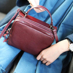 Best Leather Zip Women's Small Square Crossbody Bag Purse - Annie Jewel