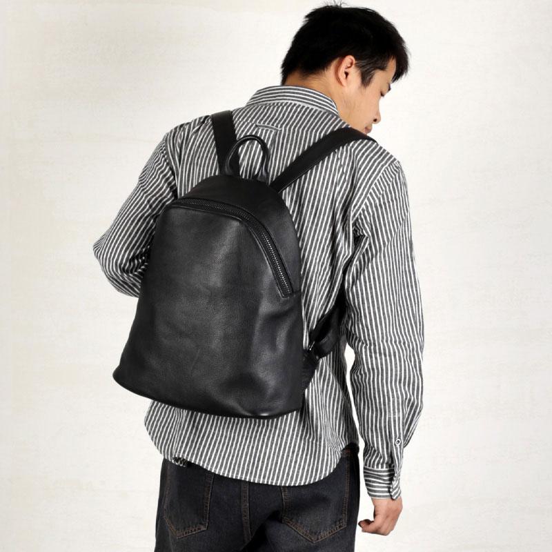 Fashion Leather Mens Cool Backpack Large Black Travel Backpack for men