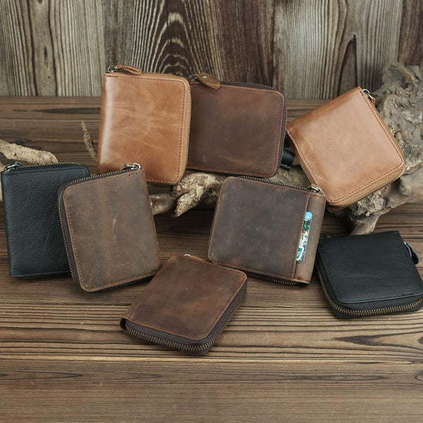 Brown Leather Men Billfold Wallet Leather Black - Back View