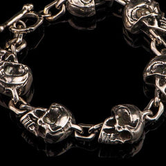 silver Brass Stainless Steel Biker Trucker Skulls Heavy Gothic Skulls Mens Bracelet Biker Jewelry
