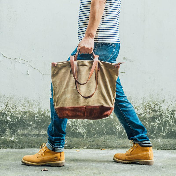 Cool Canvas Leather Cool Mens Tote Bag - Back View