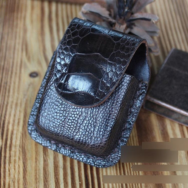 Mens Coffee Handmade Leather Classic Zippo Lighter - Back View