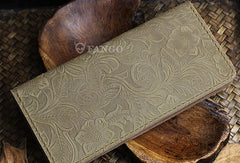 Handmade long leather wallet floral leather clutch wallet for women men - EverHandmade