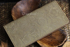 Handmade long leather wallet floral leather clutch wallet for women men