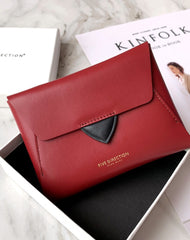Women Light Red Leather Small Wallet Envelope Change Wallet Slim Coin Wallet For Women