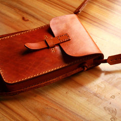 Handmade Vintage Leather Mens Small Messenger Bag Brown Cell Phone Shoulder Bag for Men