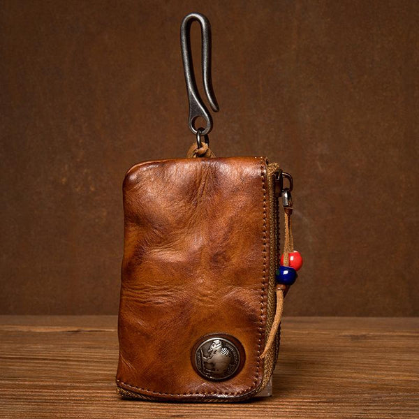 Black Leather Mens Small Car Key Wallet - Back View