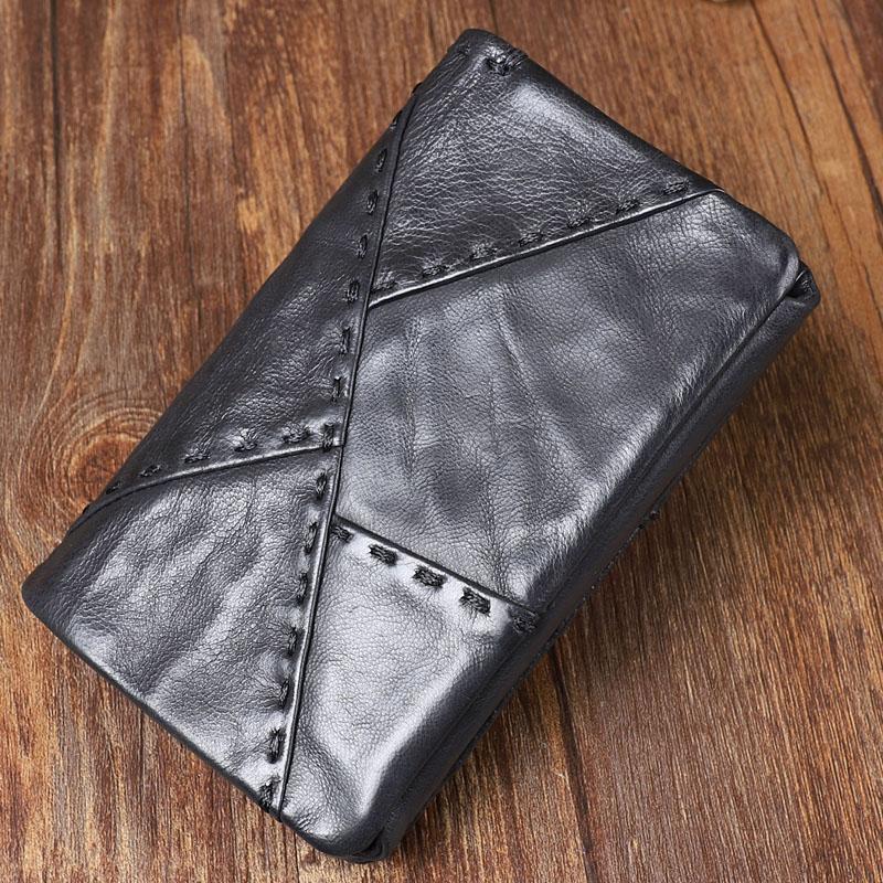 Cool Leather Mens Black Buckle Long Wallet Black Long Trifold Vertical Wallet for Men