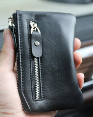 Slim Womens Pink Leather Zip Wallet With Keychain Card Wallet Zip Coin Wallet for Ladies