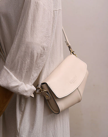 Cute LEATHER Sling Bag Side Bags White WOMEN Saddle SHOULDER BAG Small Crossbody Purses FOR WOMEN