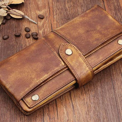 Handmade Leather Mens Cool Long Leather Wallet Wristlet Clutch Wallet for Men