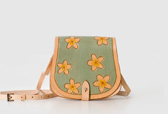 Handmade Leather floral saddle bag shoulder purse for women leather shoulder bag