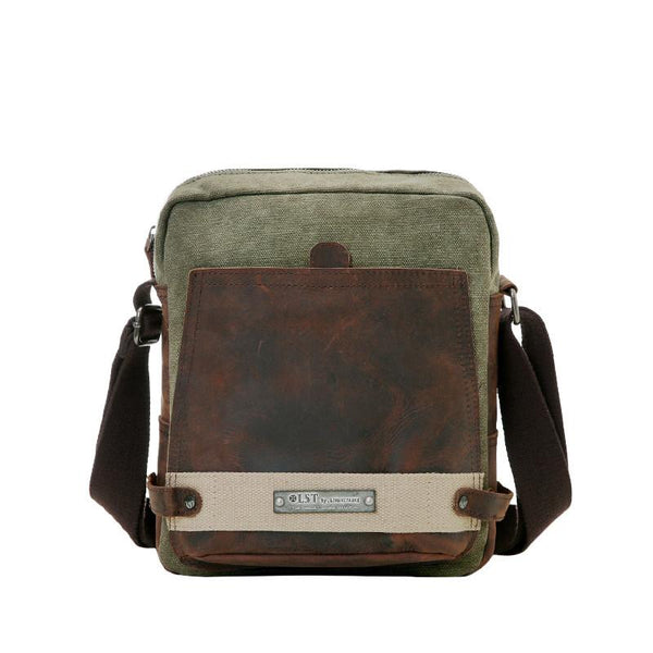 Coffee Canvas Leather Mens Side Bag Vertical Messenger Bags Army Green Canvas Co LST01691069