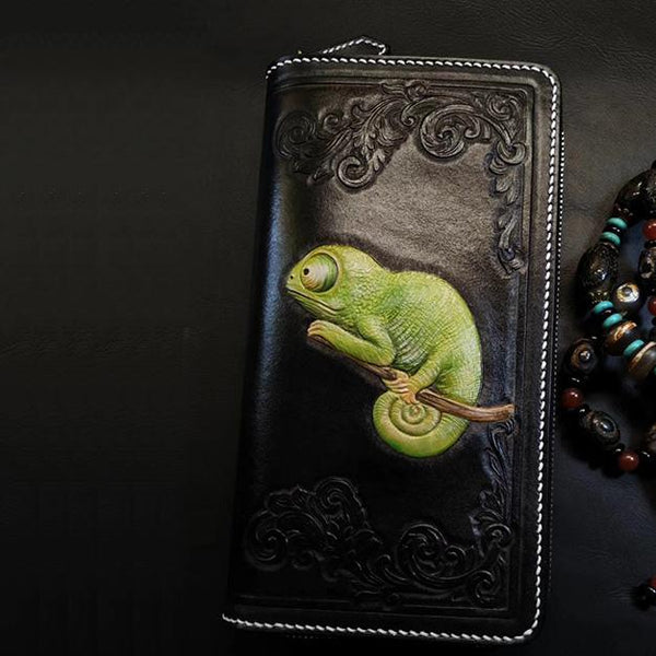 Badass Black Leather Men's Chameleon Biker Wallet - Back View