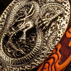 Handmade Leather Tooled Chinese Dragon Mens Belt Custom Cool Leather Men Belts for Men