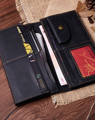 Vintage Leather Long Wallet for Men Bifold Coffee Wallet