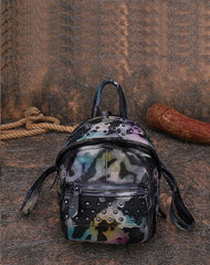 Best Vintage Rivets Coffee Leather Rucksack Womens Small School Rucksack Leather Backpack Purse