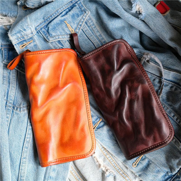 Vintage Brown Leather Men's Long Wallet Black Clutch Wallet Zipper Long Wallet F FY01781132