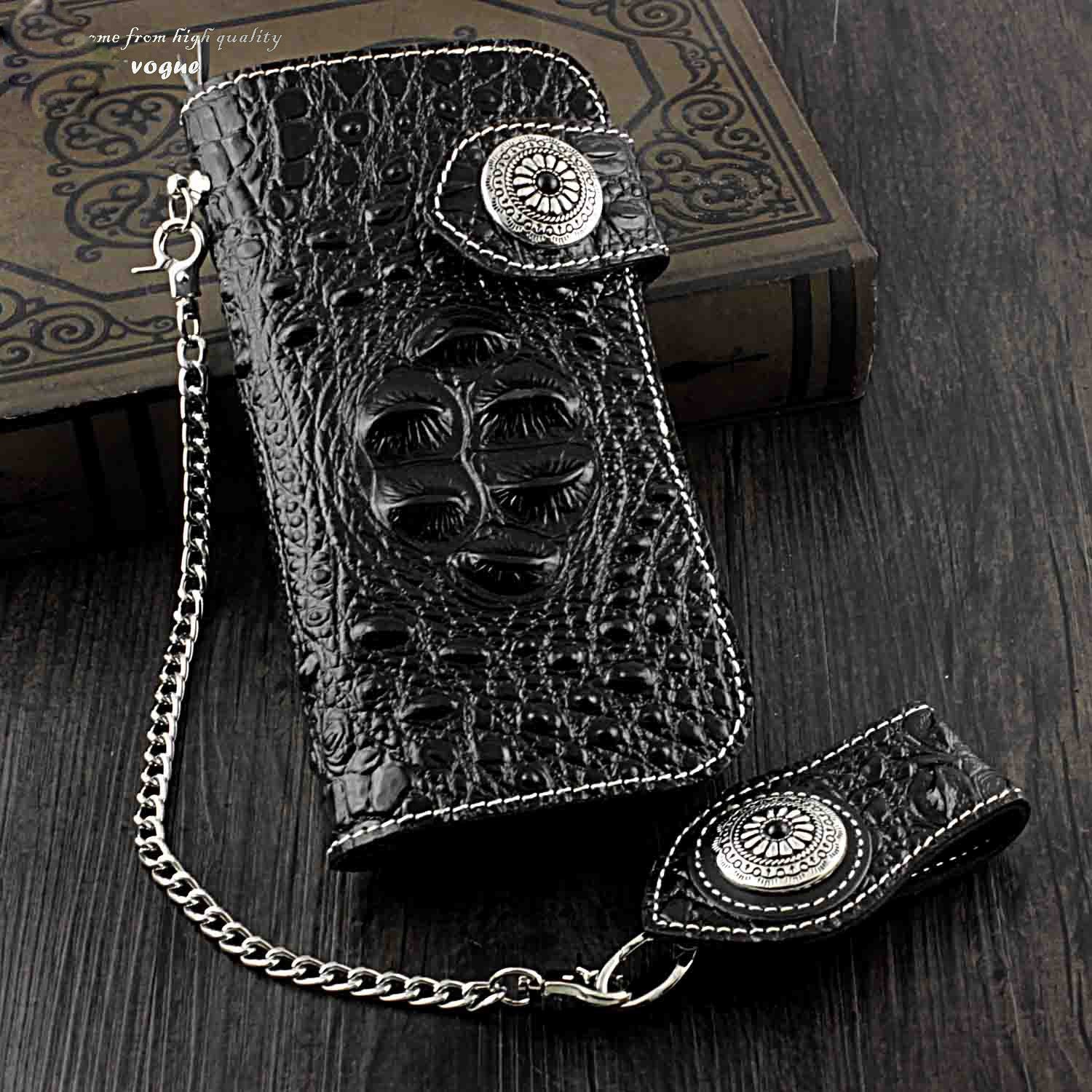 Badass Coffee Leather Men's Long Wallet with Chain Biker Chain Wallet