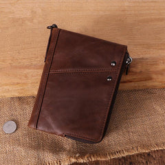 RFID Cool Brown Leather Men's Bifold Small Wallet Zipper billfold Wallet For Men