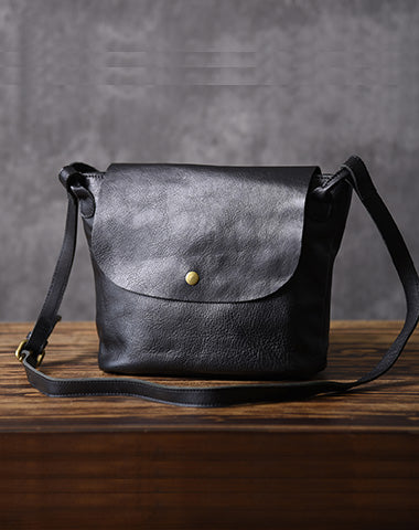 Leather Women Bucket Bag Black Shoulder Bag For Women