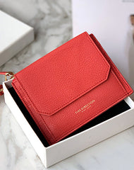 Cute Women Red Sheepskin Card Holder Wallet with KeyChain Card Wallet Zip Coin Change Wallet For Women