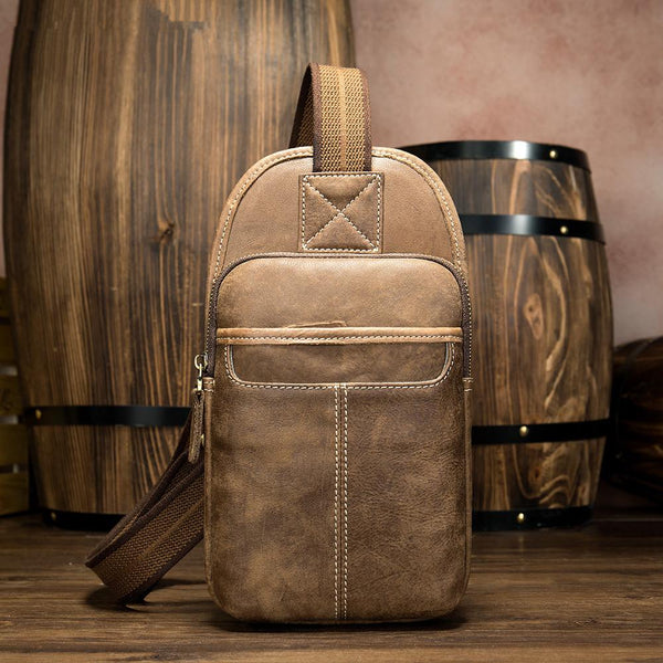 Badass Brown Leather Men's Sling Bag Chest - Back View