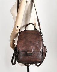 Handmade Convertible Leather Backpacks Womens Best Leather Shoulder Purse School Rucksack